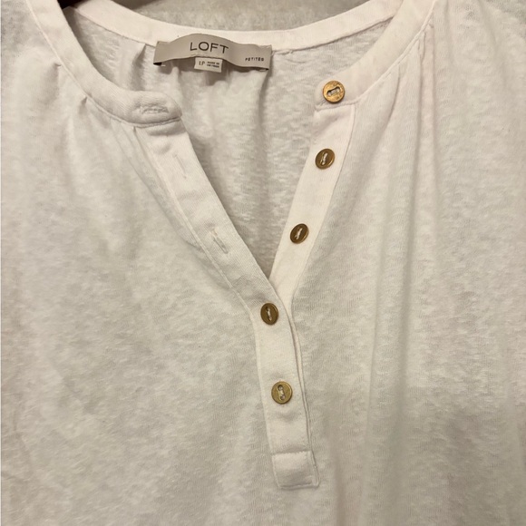 white LOFT Women's Henley Tee with cuffed sleeves and gold-tone buttons - Picture 4 of 6